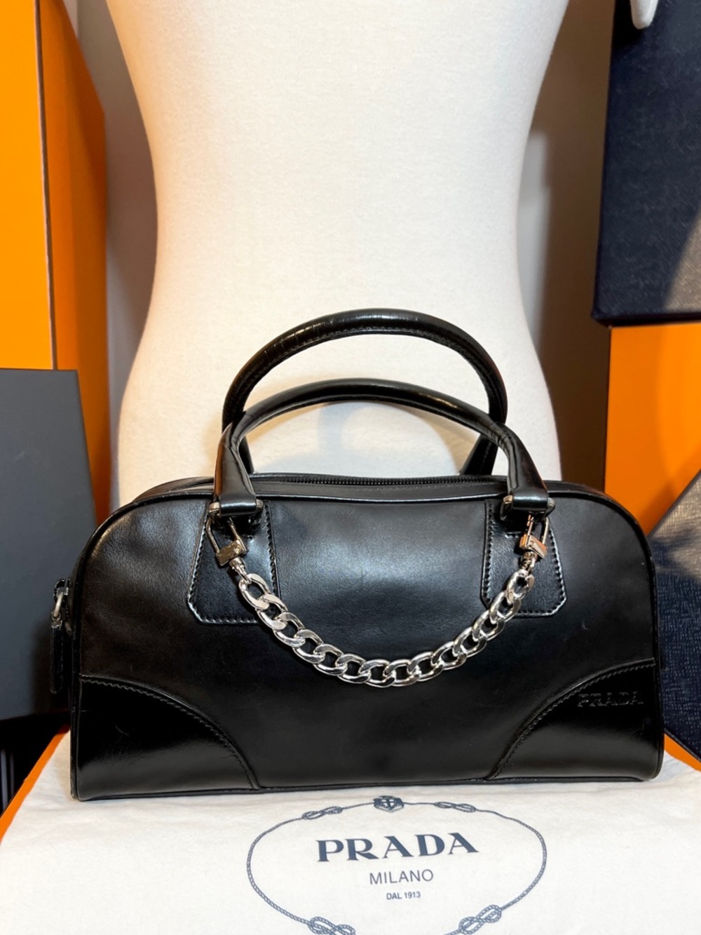 Prada Black Leather Double-Handle Satchel